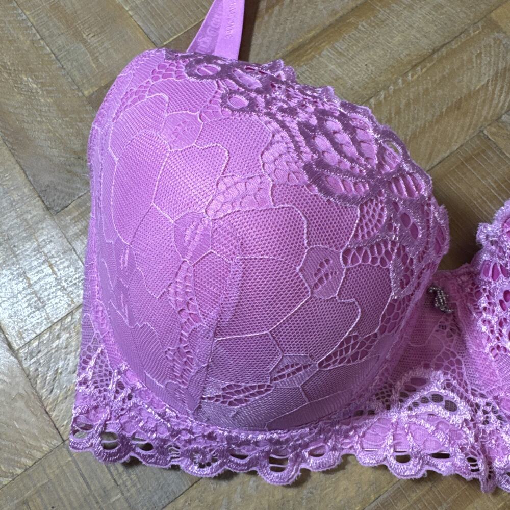 Juicy Couture Bra 36D Pink Lace Push Up Padded Y2K McBling Coquette Lingerie - Picture 4 of 9